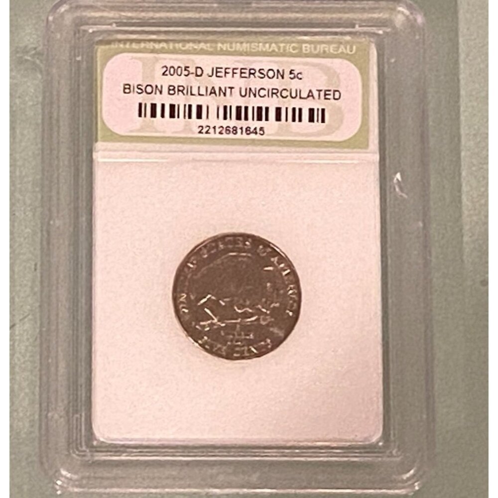2005-D Jefferson Nickel Bison Brilliant Uncirculated 5c Coin In Protective Case